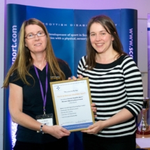 Lynn Melville receiving the MOR certificate on behalf of Perth & Kinross Disability Sport