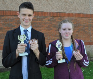 Matthew and Cerys with their trophies